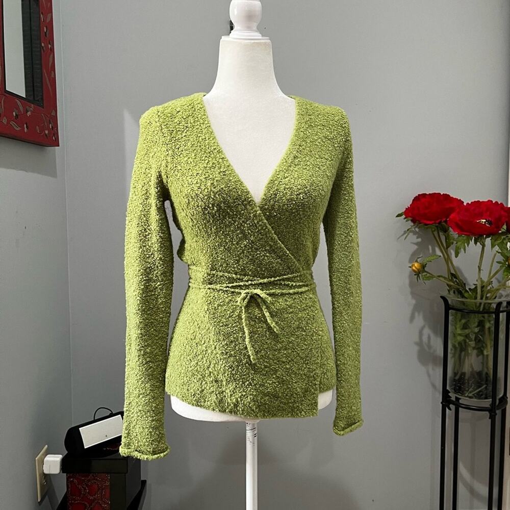 NEW Moda Intl Chenille Wrap Tie Fitted Wool Acrylic Plunge Neck Sweater XS NWOT